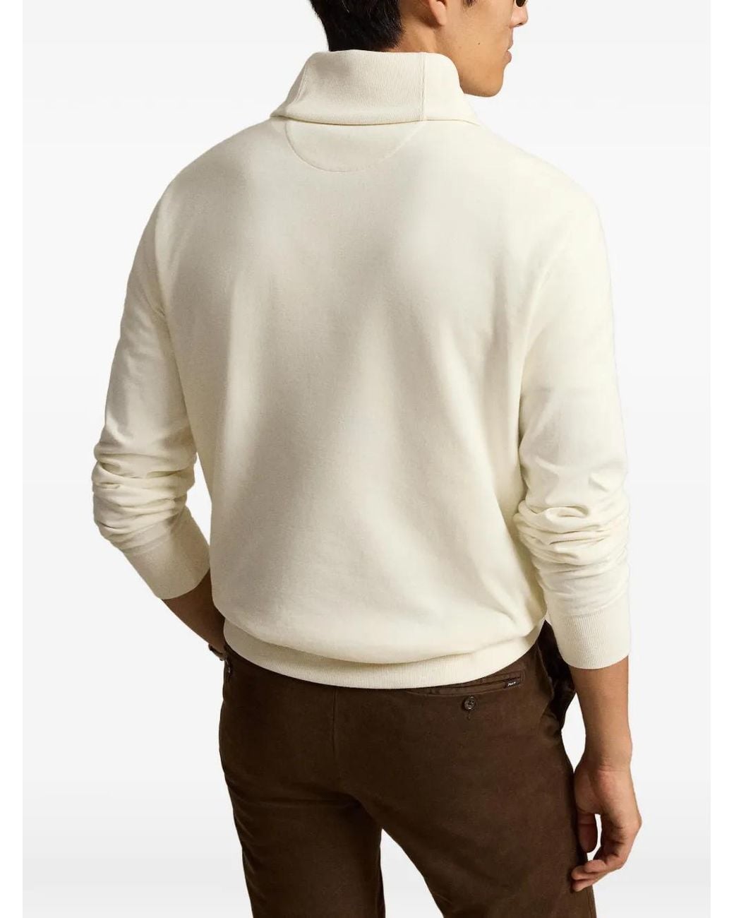 Polo Ralph Lauren White Luxury Jersey Shawl-Collar Pullover for men