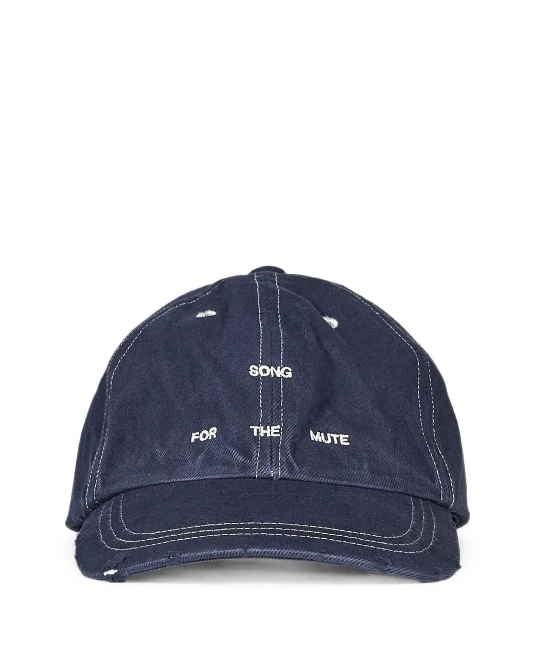 Song For The Mute Blue Casquette À Effet Usé Et Logo Brodé for men