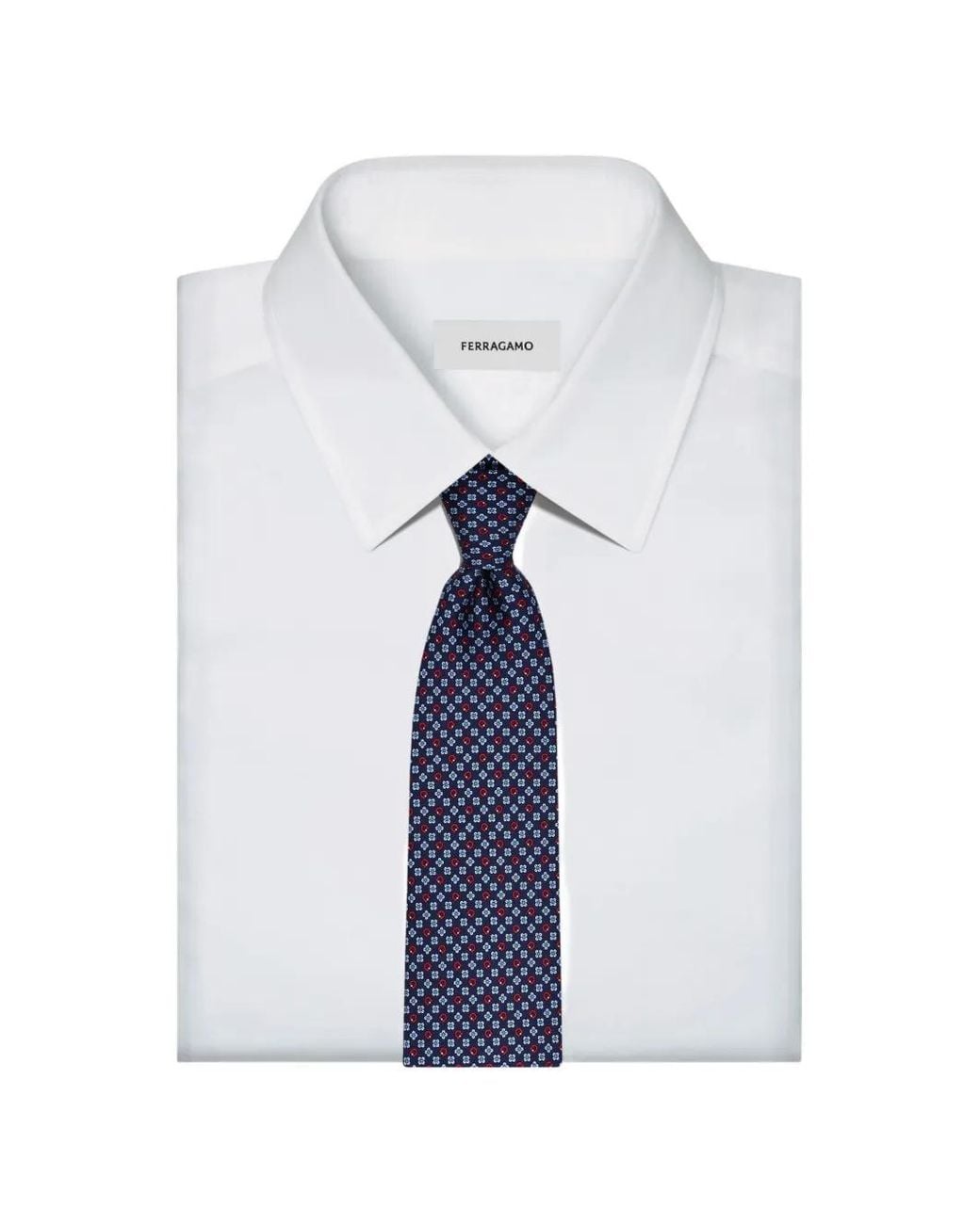 Ferragamo Blue Gancini Flower Print Silk Tie for men