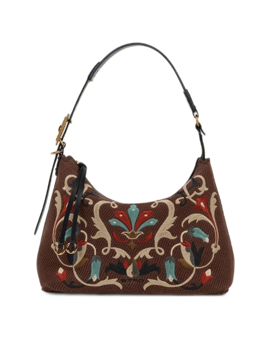 Etro Brown Medium Embroidered Canvas Rosette Bag