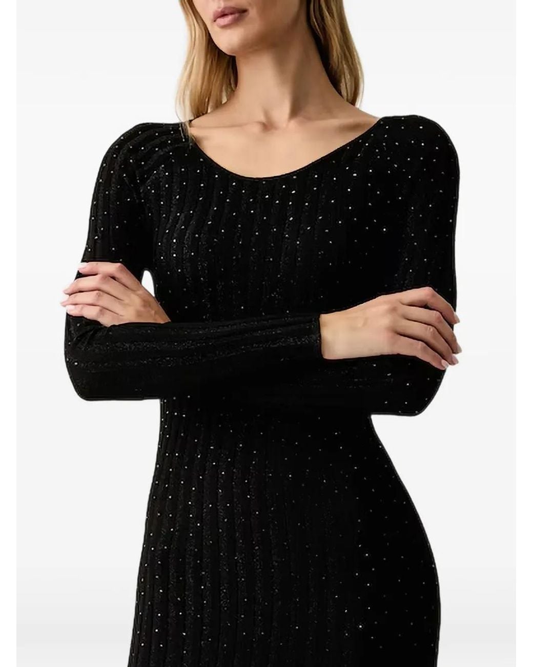 Guess Black Rhinestone-Embellished Ribbed Maxi Dress