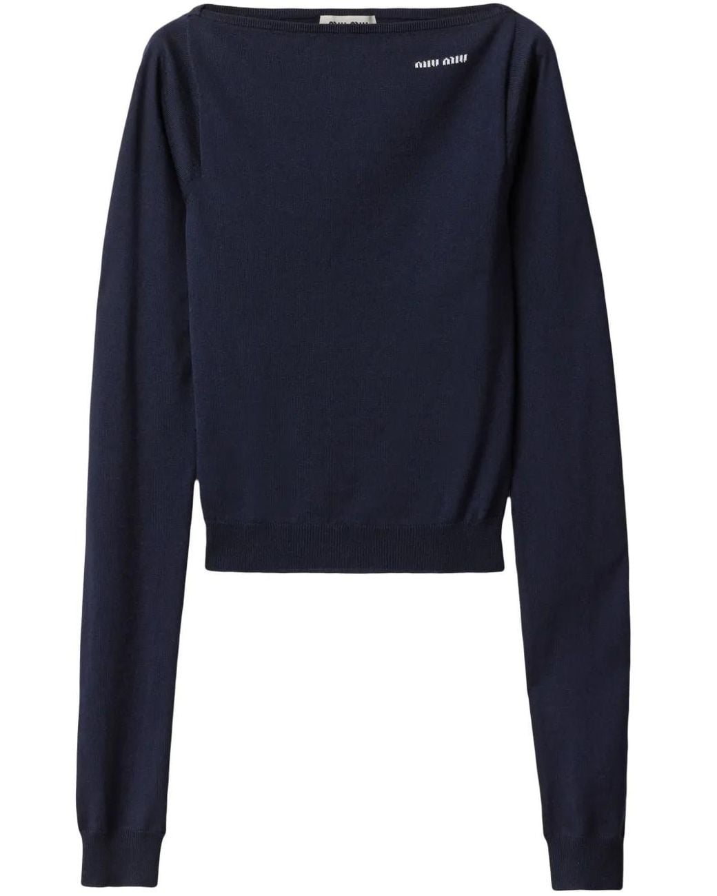 Miu Miu Blue Wool Boat-Neck Sweater