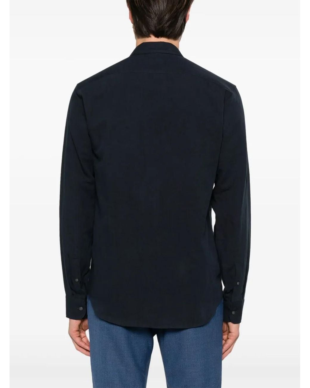 Fursac Blue Linen Swallow-Collar Shirt for men