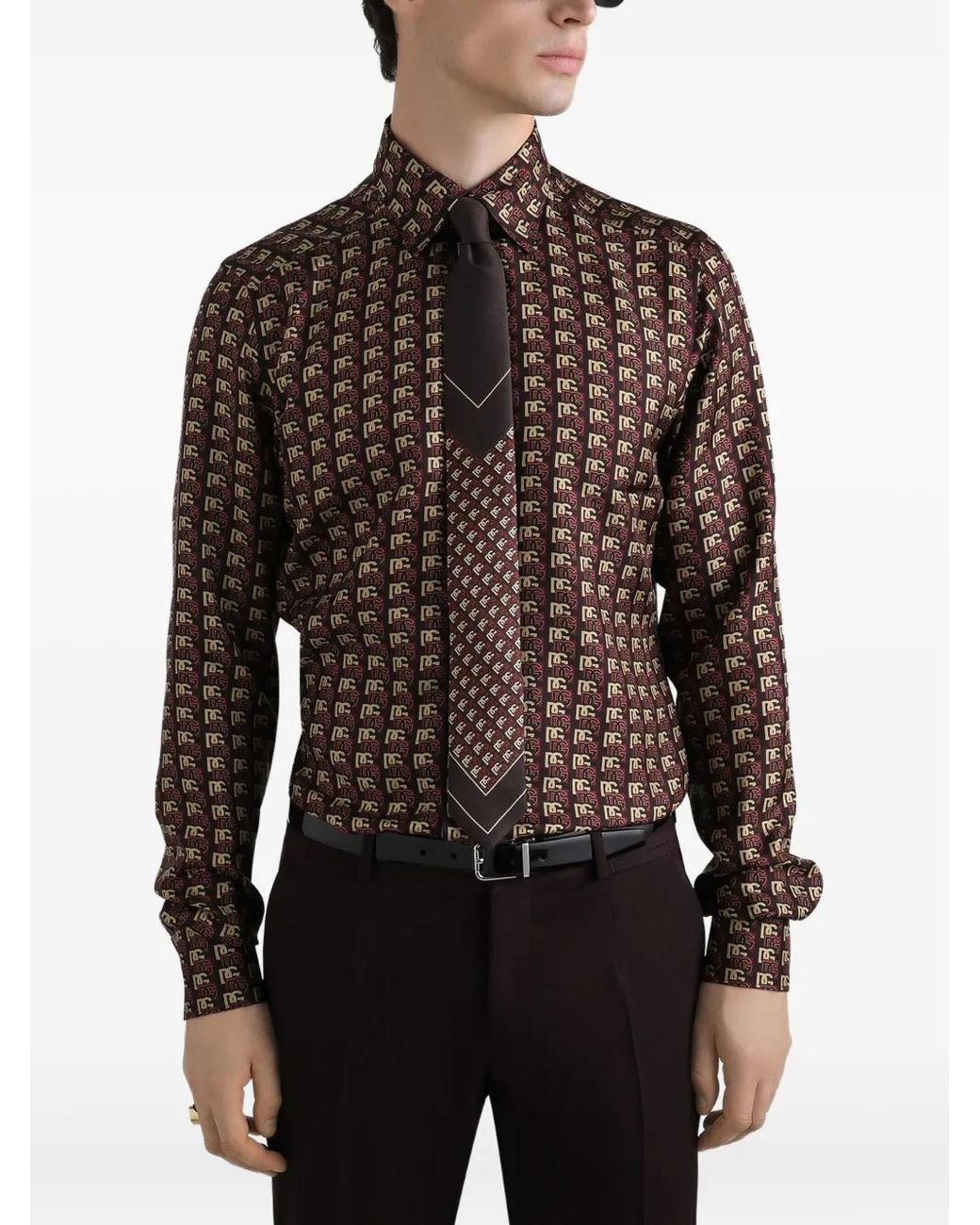 Dolce & Gabbana Brown Martini Logo-Print Shirt for men