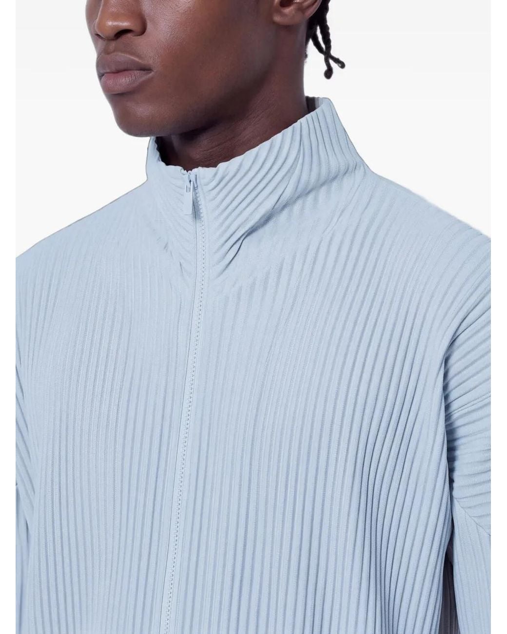 Homme Plissé Issey Miyake Blue Pleated Zip-Up Jacket for men