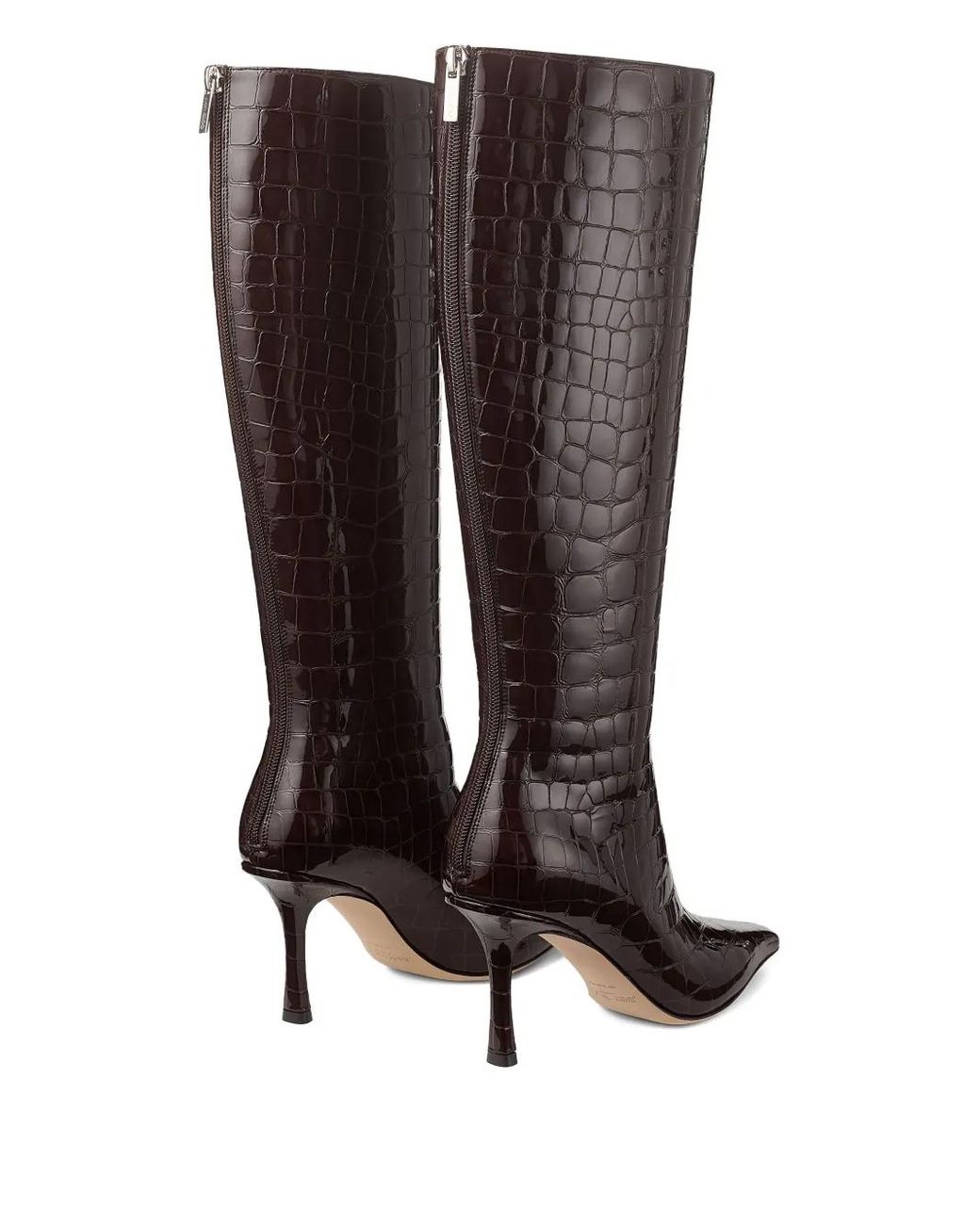Jimmy Choo Brown Agathe 85 Leather Croc-Embossed Knee-High Boots