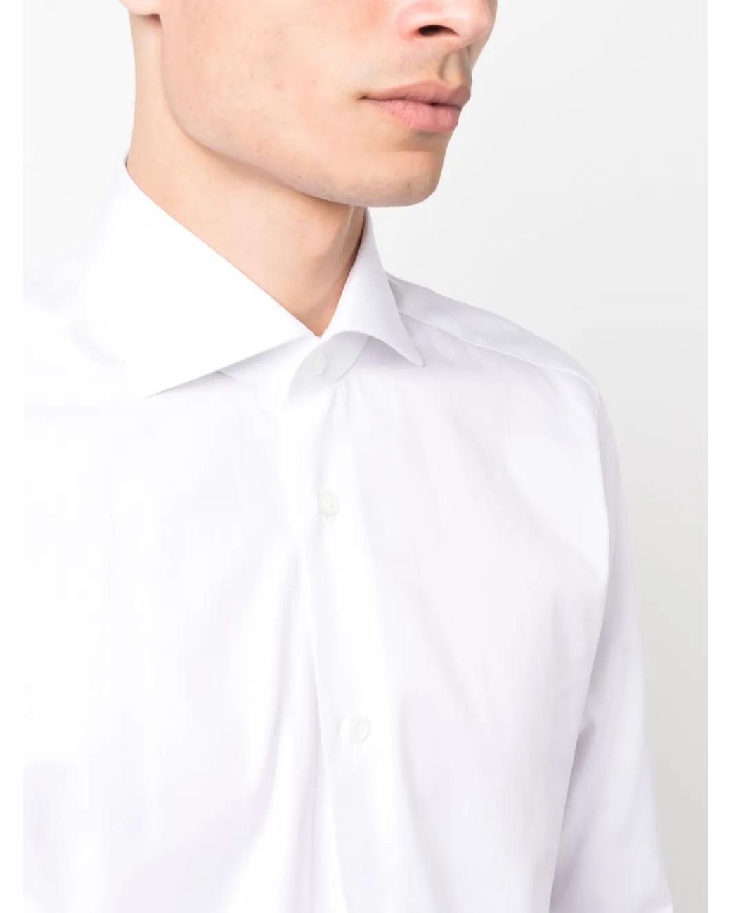 Barba Napoli White Spread-Collar Cotton Shirt for men