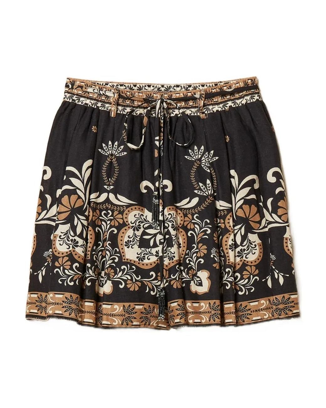 Twinset Black Linen Blend Printed Shorts