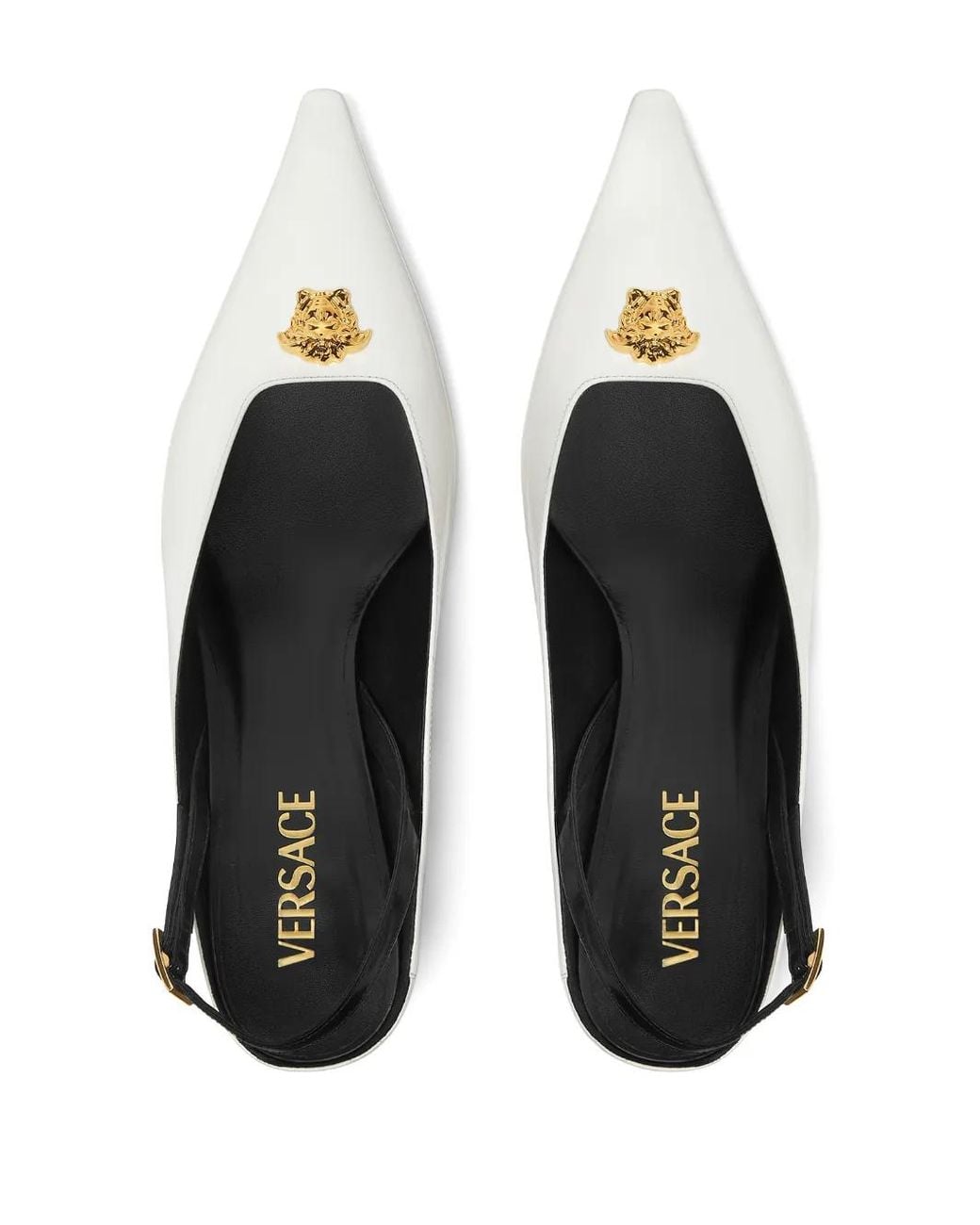 Versace White La Medusa Leather Slingbacks 55 Mm