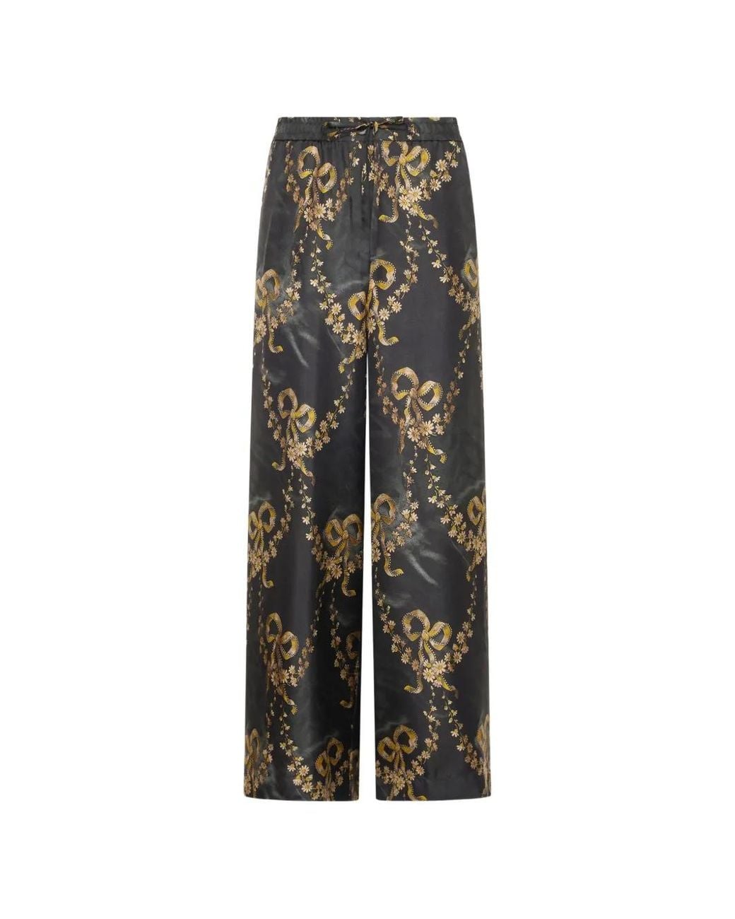 Pierre Louis Mascia Black Aloe Floral-Print Silk Palazzo Pants