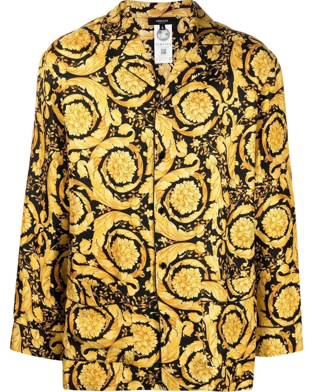 Camicia in seta con motivo barocco di Versace in Yellow da Uomo