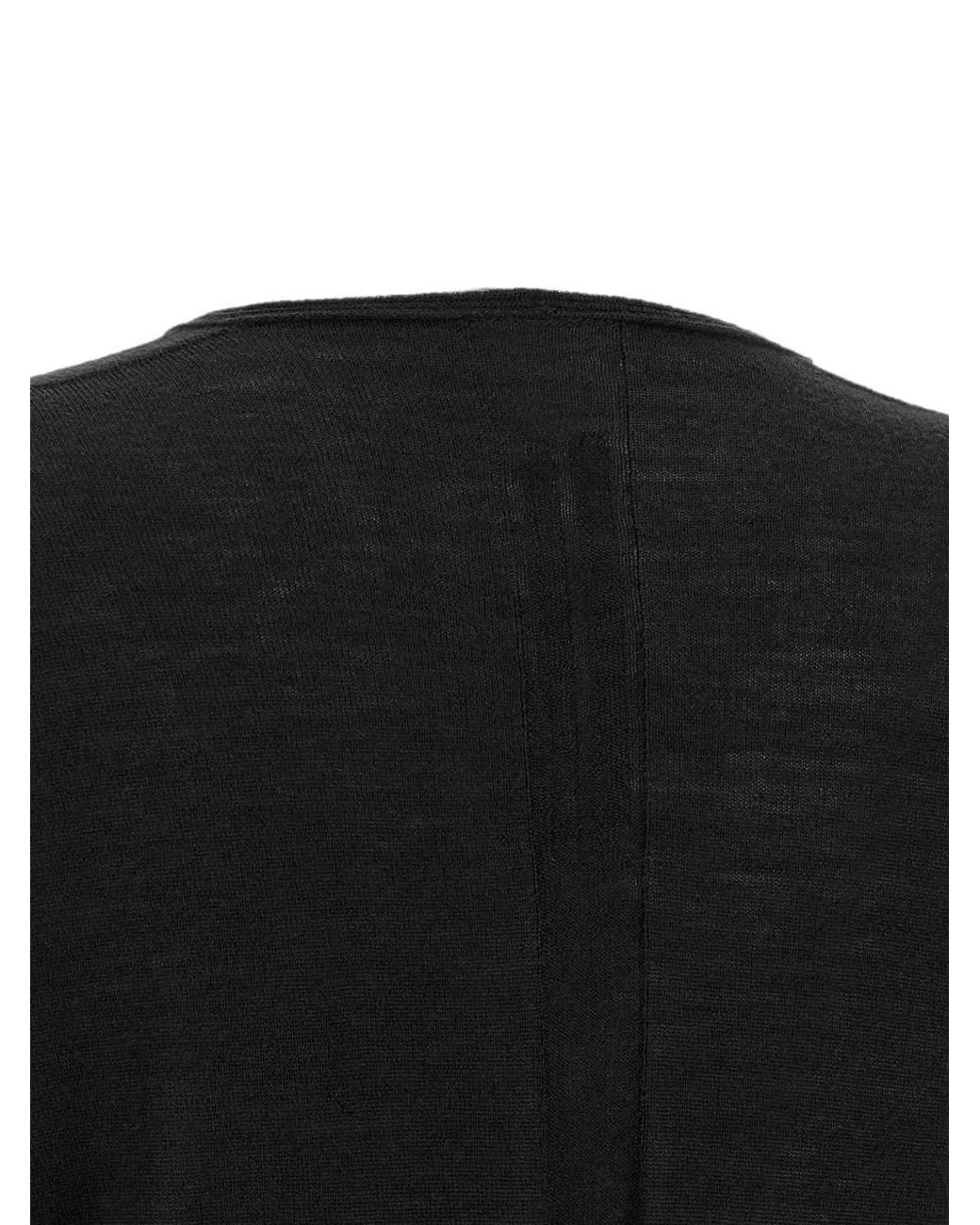 Rick Owens Black Long-Sleeved Virgin Wool V-Neck Top With Ribbed Hem