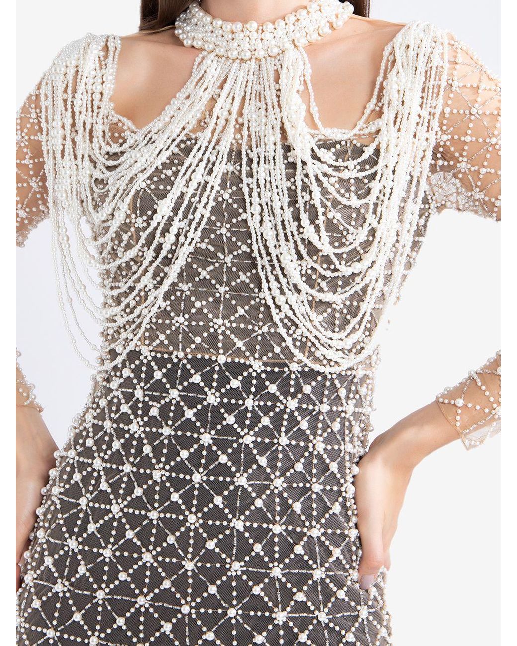PATBO Hand-beaded Pearl Mini Dress in 