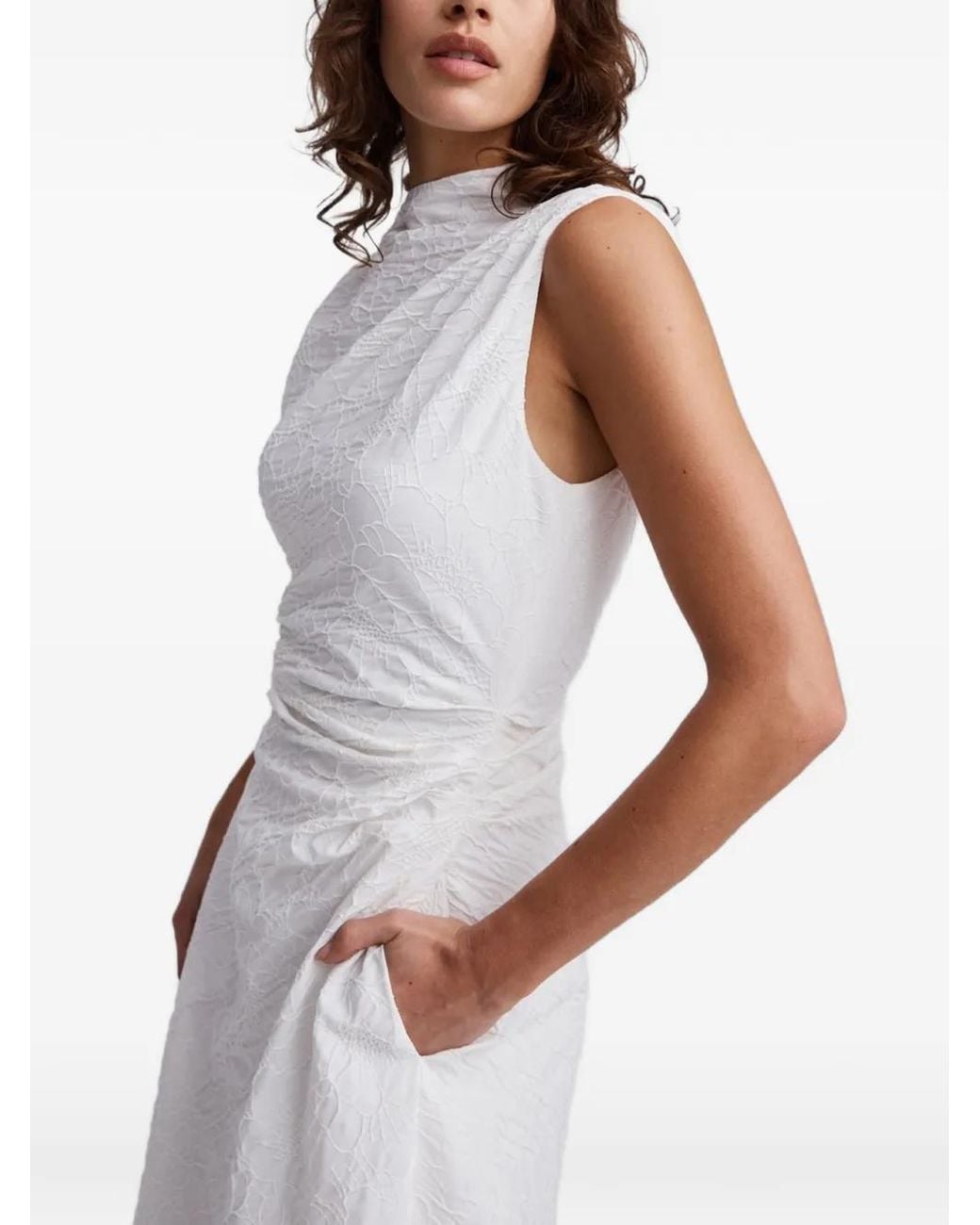 Anna Quan White Charlie Asymmetric Ruched Midi Dress