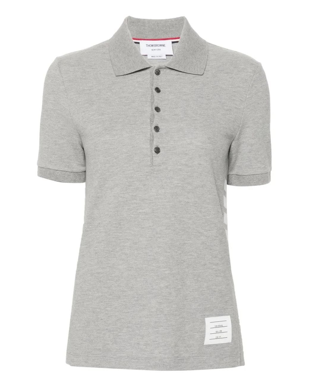 Thom Browne Gray Striped Logo-Patch Polo Shirt