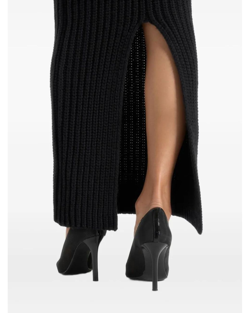 Manière De Voir Black Lyra Foldover-Waist Knit Maxi Skirt