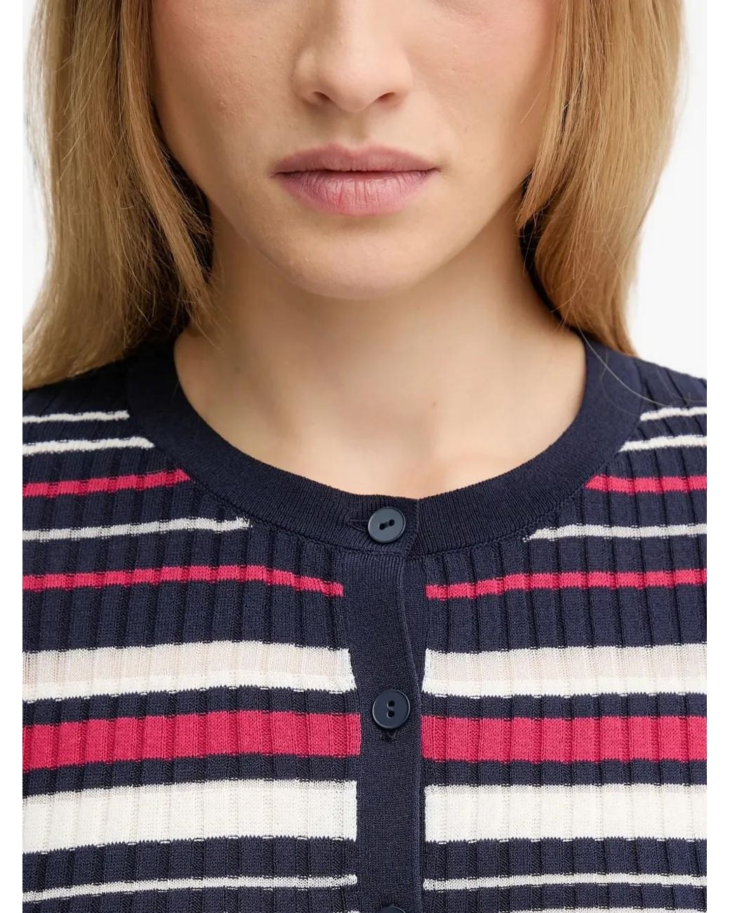 Benetton Red Striped Buttoned Cardigan