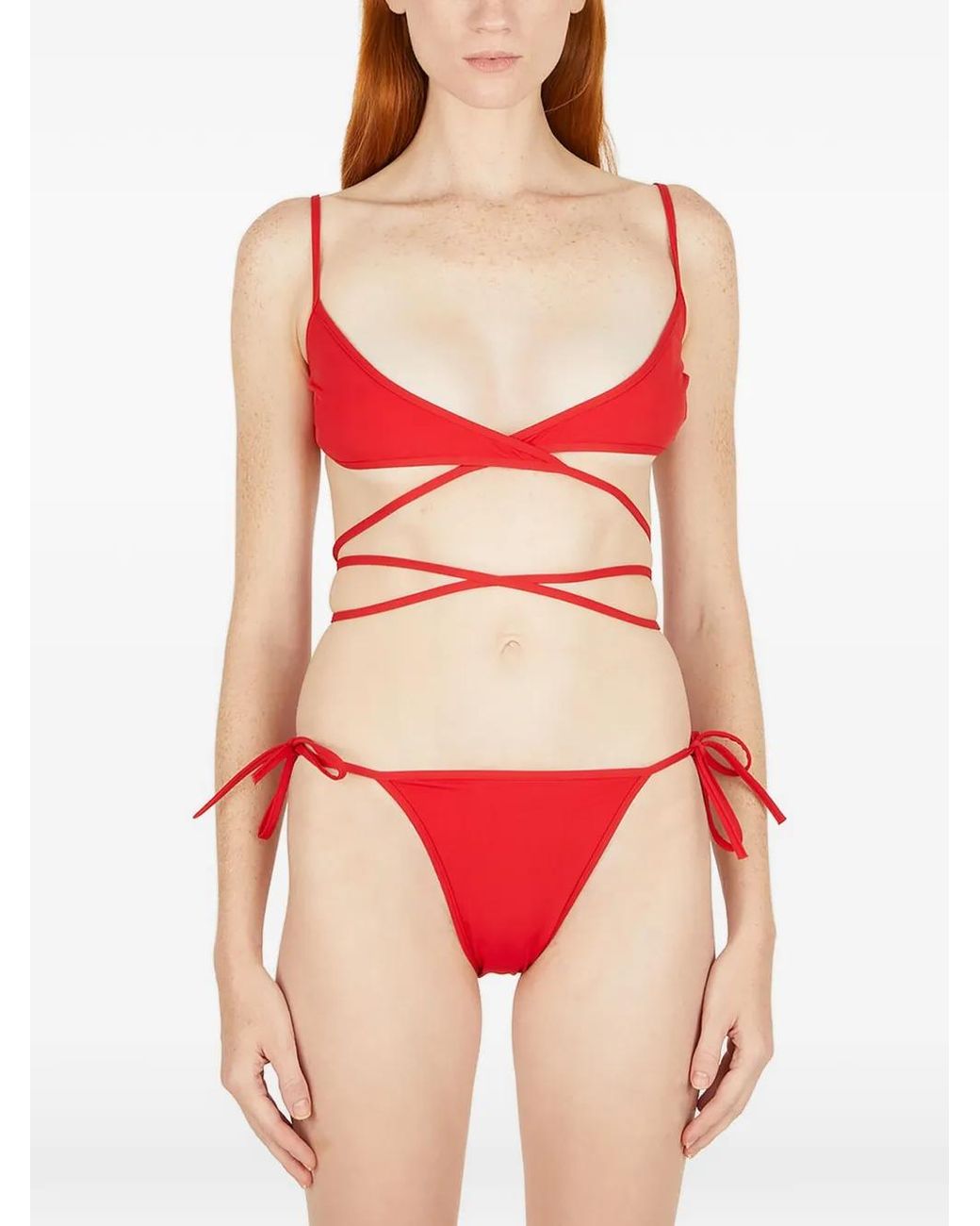 Balenciaga Red Wrap-Around Tie-Fastening Bikini
