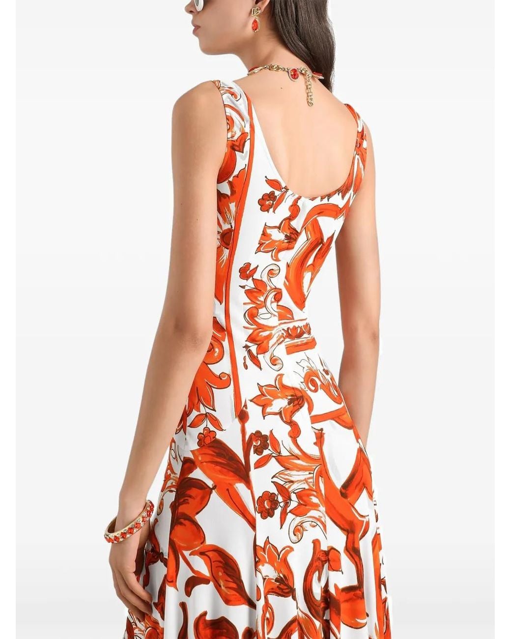 Dolce & Gabbana White Majolica-Print Organzine Long Dress
