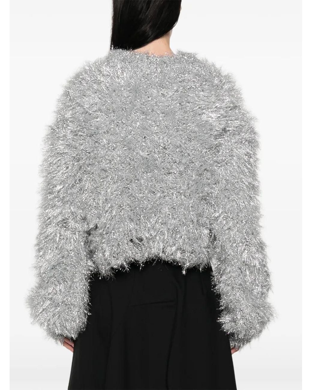 Junya Watanabe Gray Tinsel-Effect Cropped Sweater