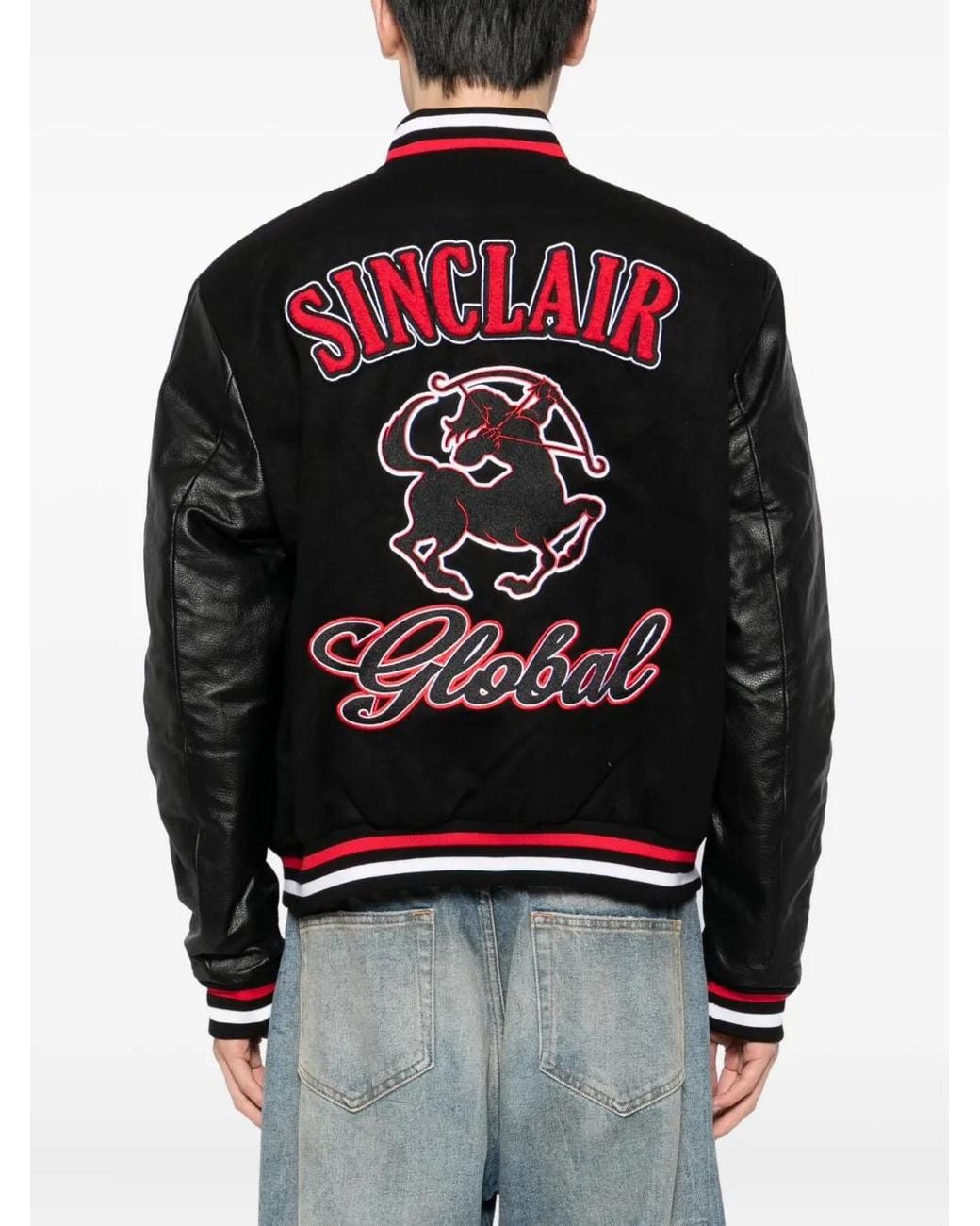 Sinclair Black Patch-Emblem Bomber Jacket for men