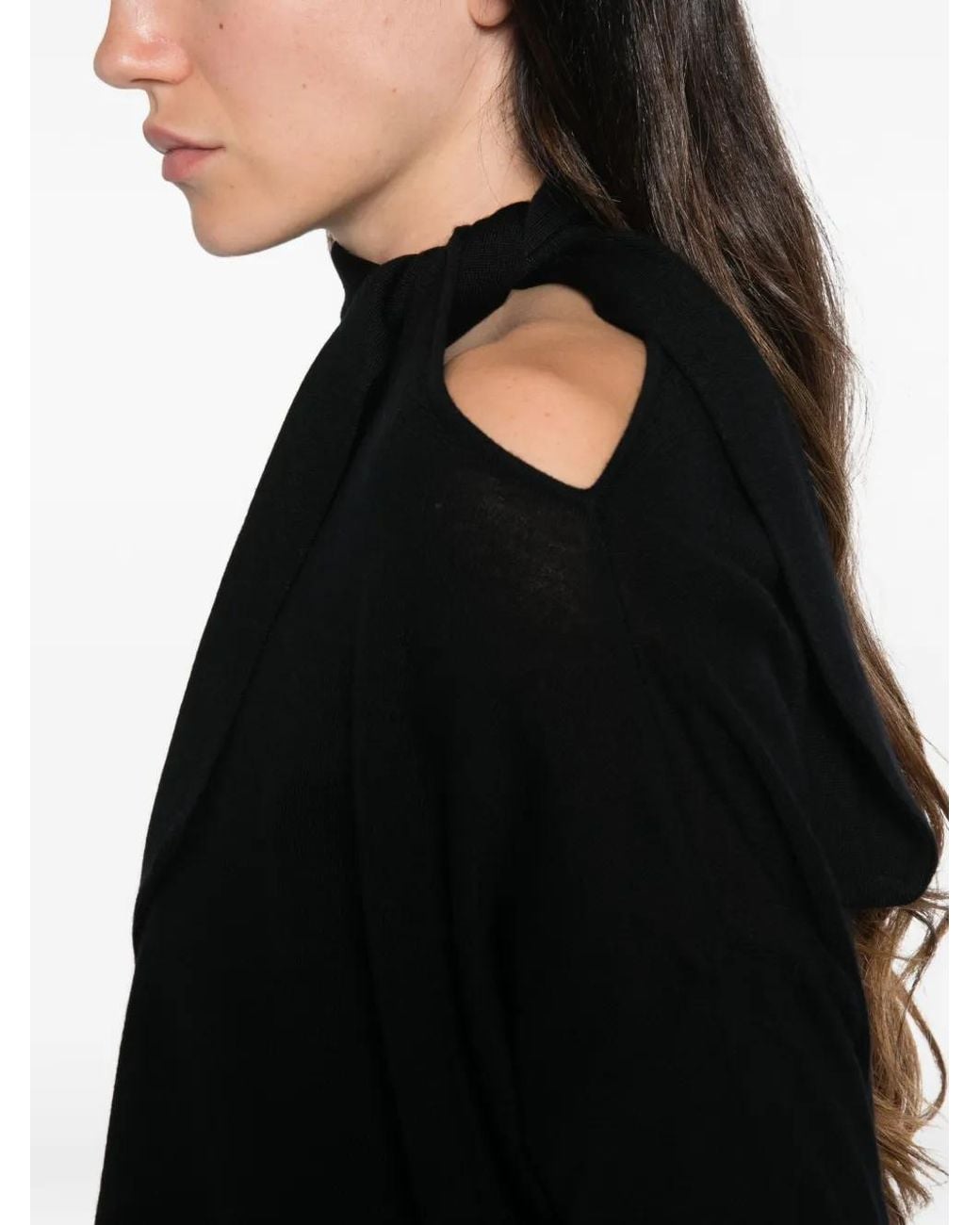 Nude Black Cut-Out Pussy-Bow Sweater