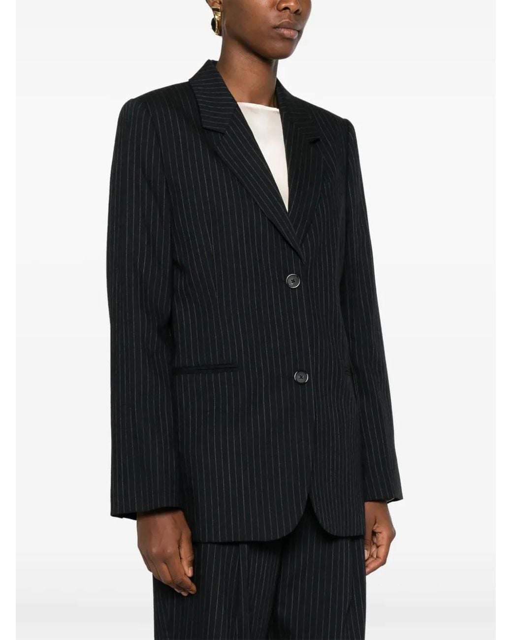 Totême  Black Pinstripe Wool-Blend Blazer