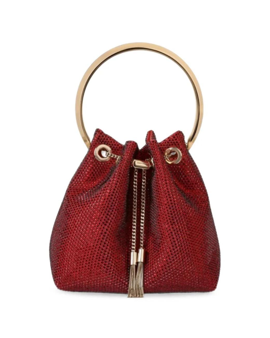 Jimmy Choo Red Bon Bon Crystal-Embellished Bucket Bag