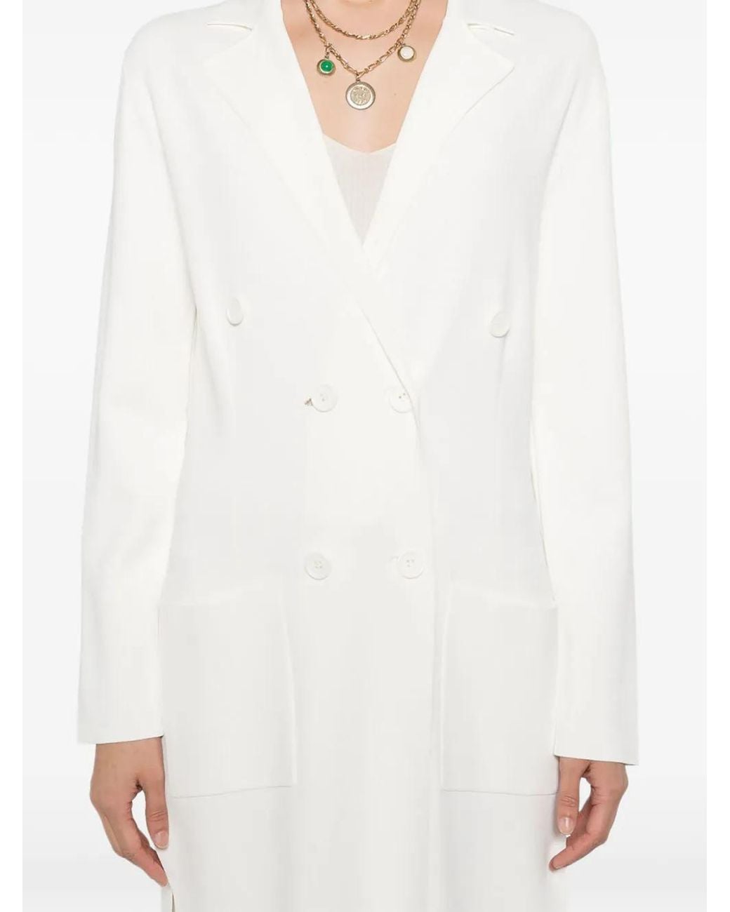 P.A.R.O.S.H. White Double-Breasted Side-Slit Coat