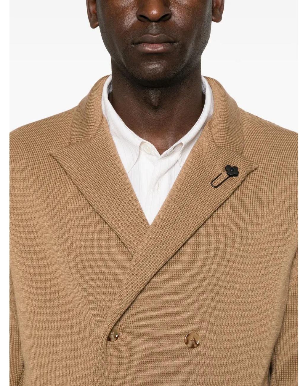 Lardini Natural Double-Breasted Peak-Lapel Jacket for men