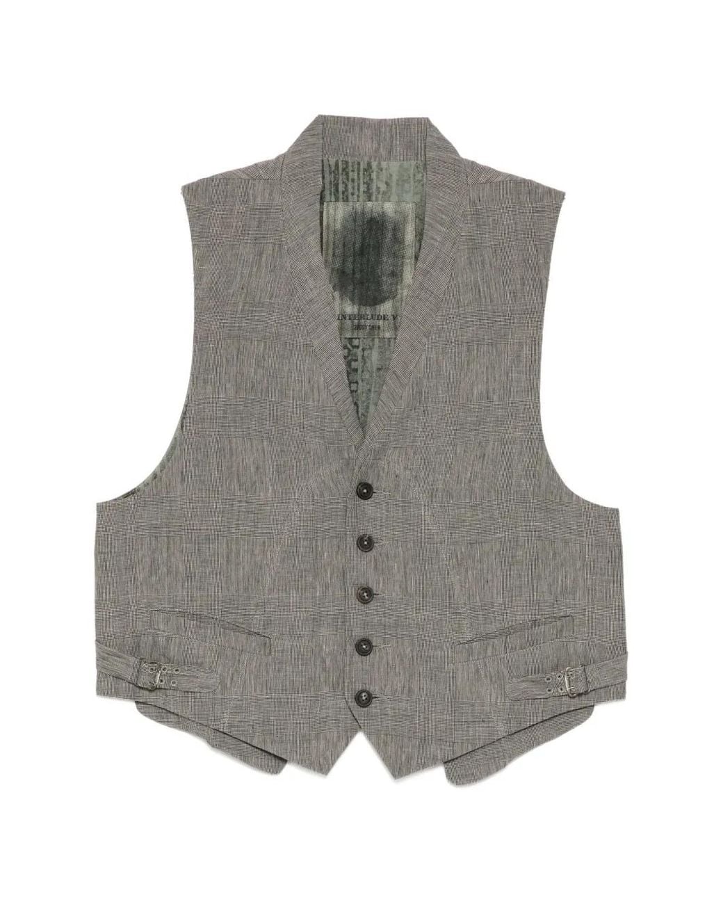 Ziggy Chen Gray Checked Waistcoat for men