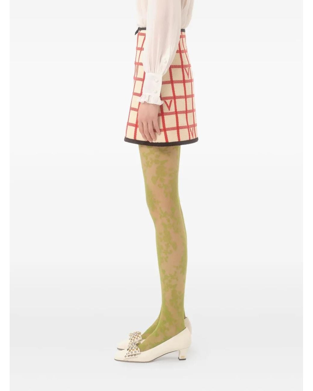 Valentino Garavani Red Grid-Patterned Mini Skirt