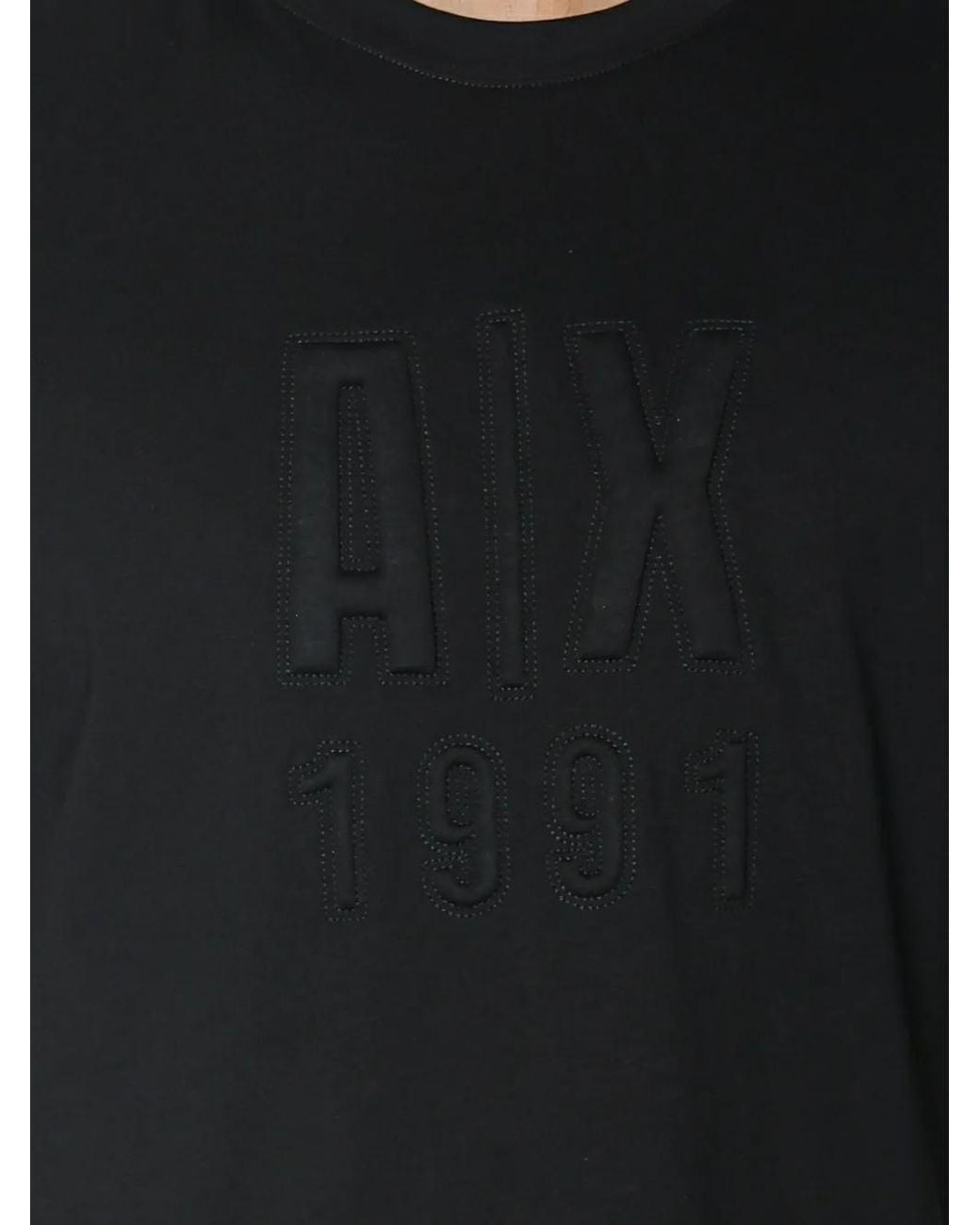 ARMANI EXCHANGE Black Logo-Embossed Cotton T-Shirt for men