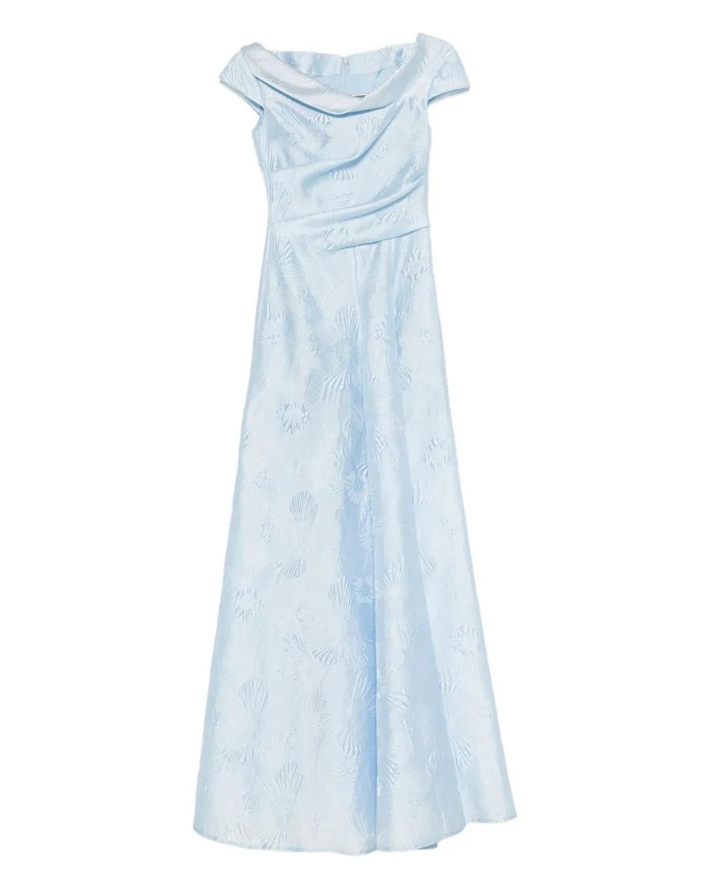 Talbot Runhof Blue Cowl-Neck Floral-Pattern Dress