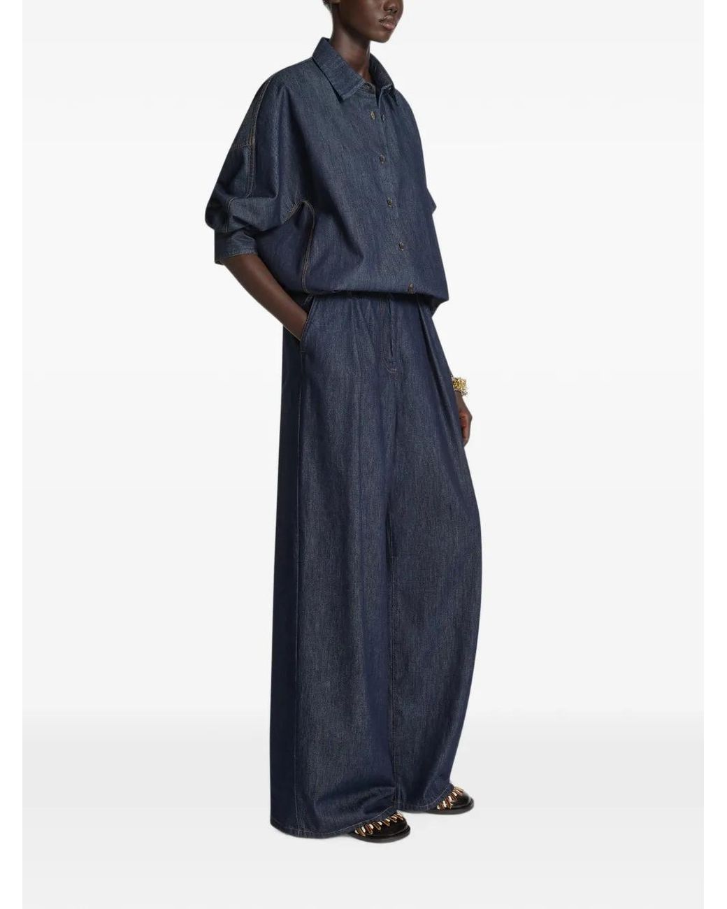 Dries Van Noten Blue Wide Pleated Jeans