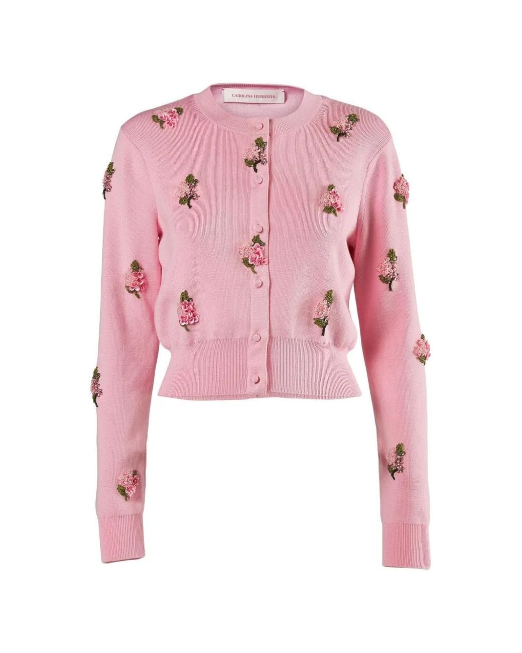 Carolina Herrera Pink Floral-Embroidered Cardigan