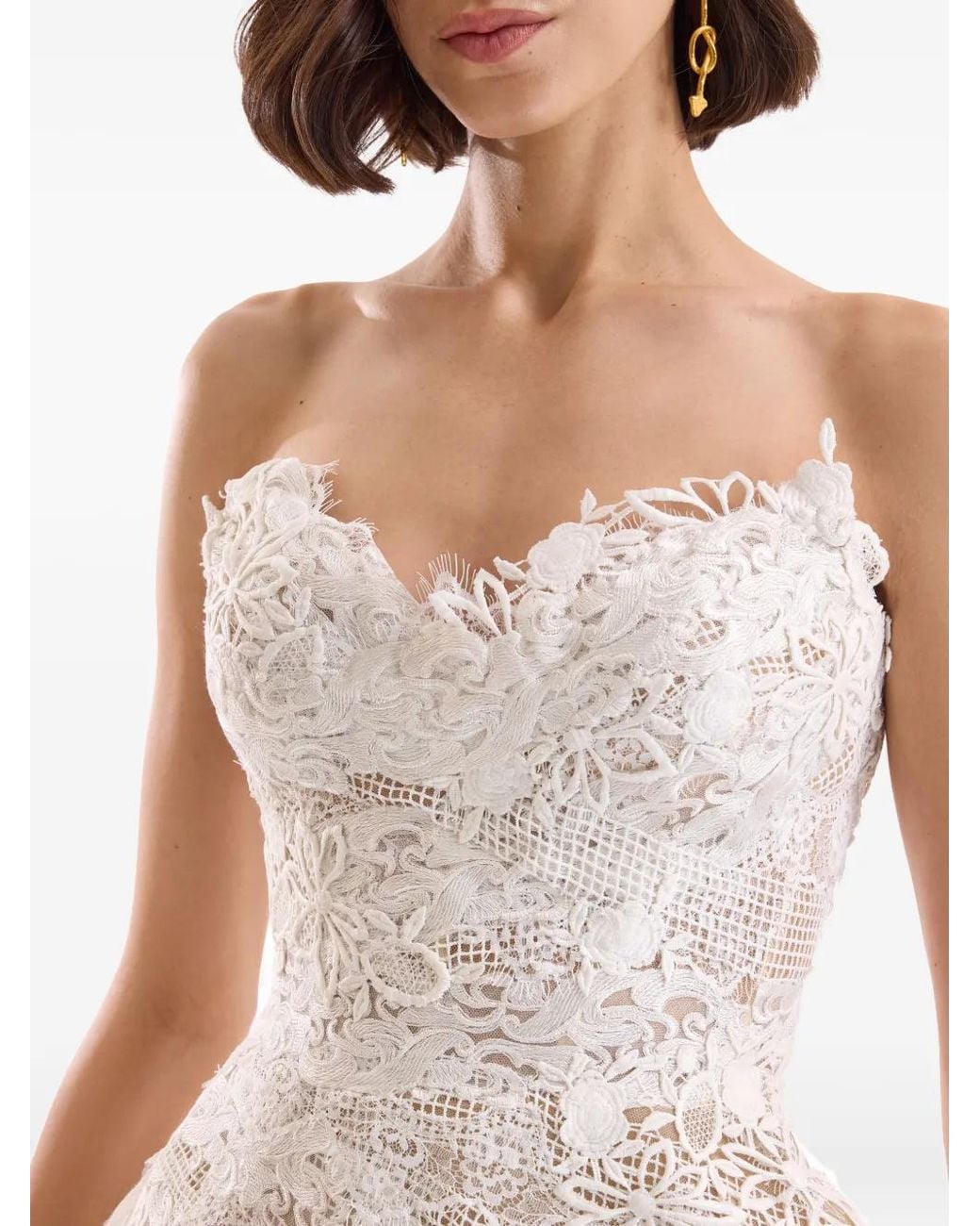 Gemy Maalouf White Guipure Lace Asymmetric Dress