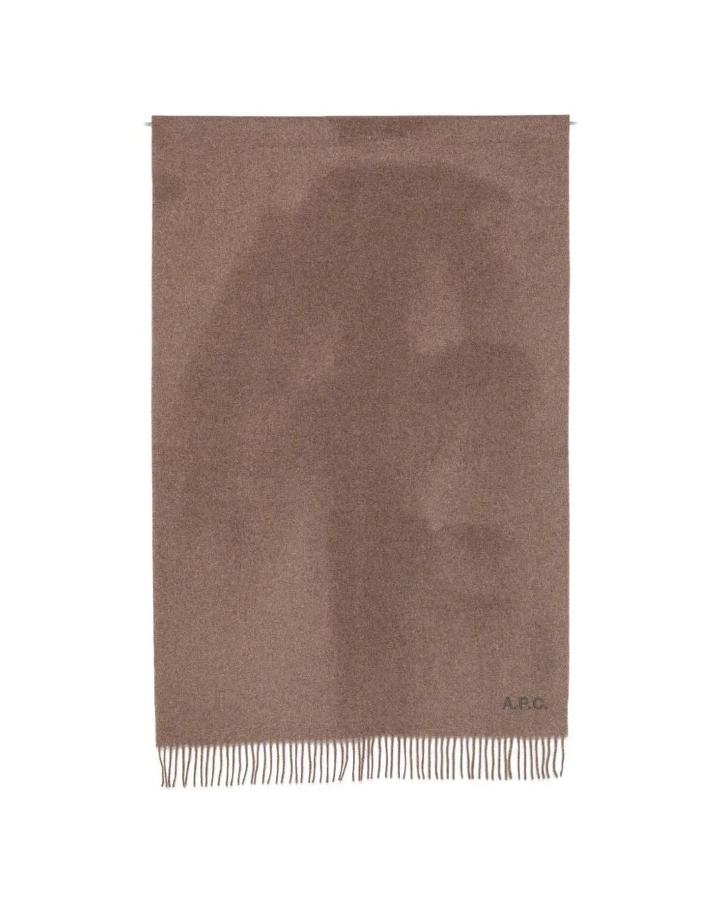 A.P.C. Brown Logo-Embroidered Fringed Scarf