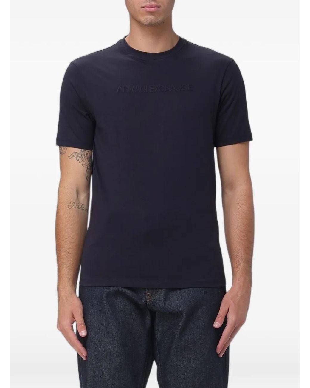 ARMANI EXCHANGE Blue Logo-Embossed T-Shirt for men