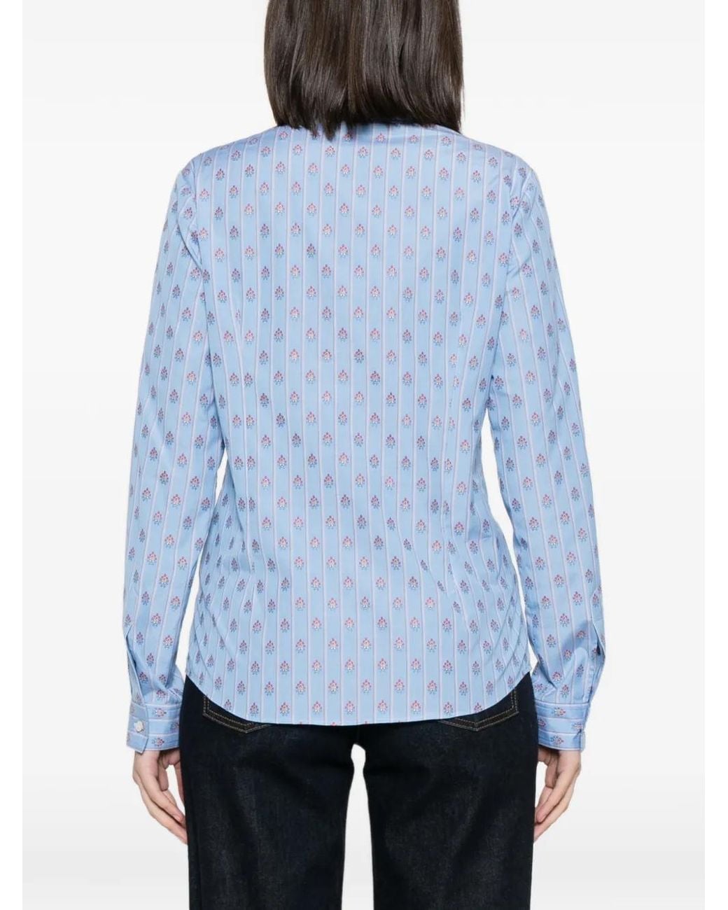 Etro Blue Pegasus-Embroidered Striped Shirt