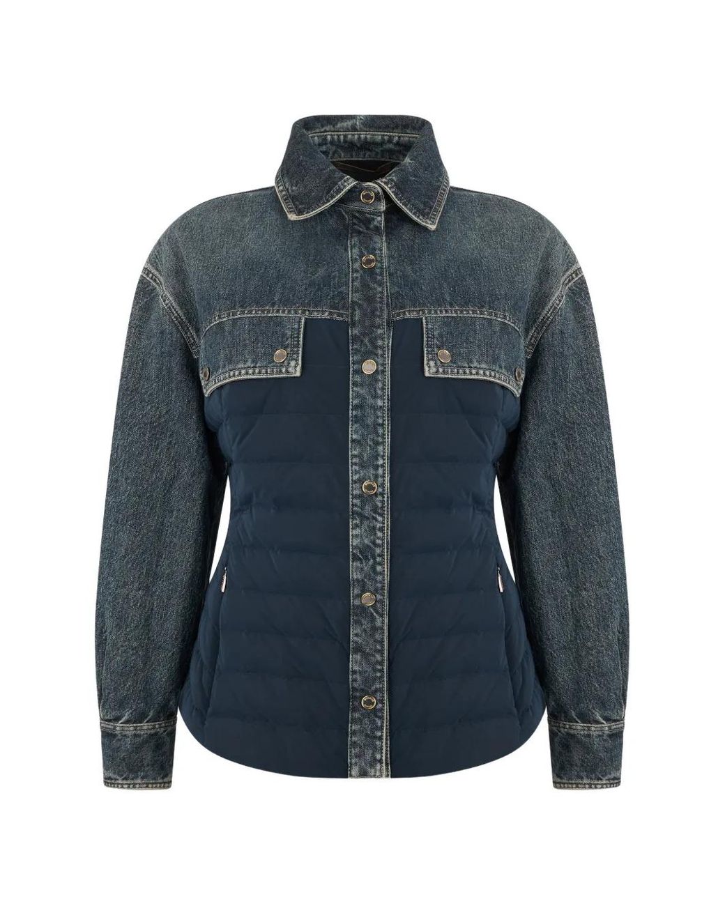 Moorer Blue Panelled Quilted Denim-Trim Jacket
