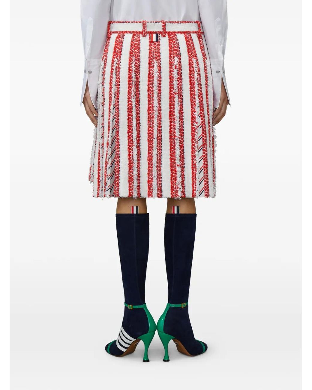 Thom Browne Red Ribbon Tweed Low Rise Pleated Skirt