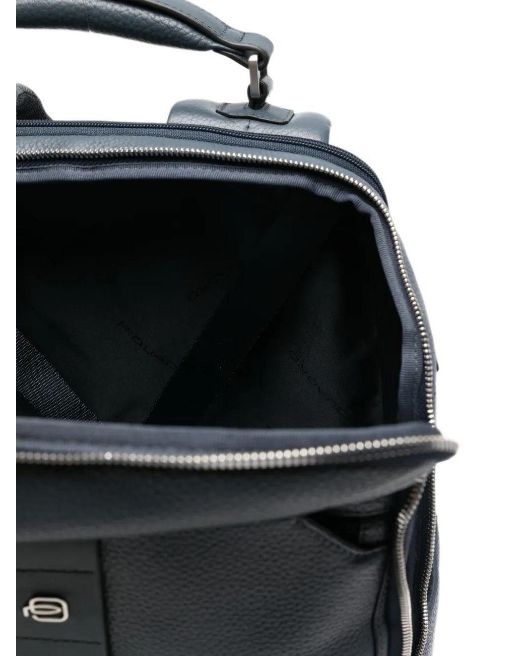 Piquadro Gray Tebe Logo-Plaque Pebbled-Leather Backpack