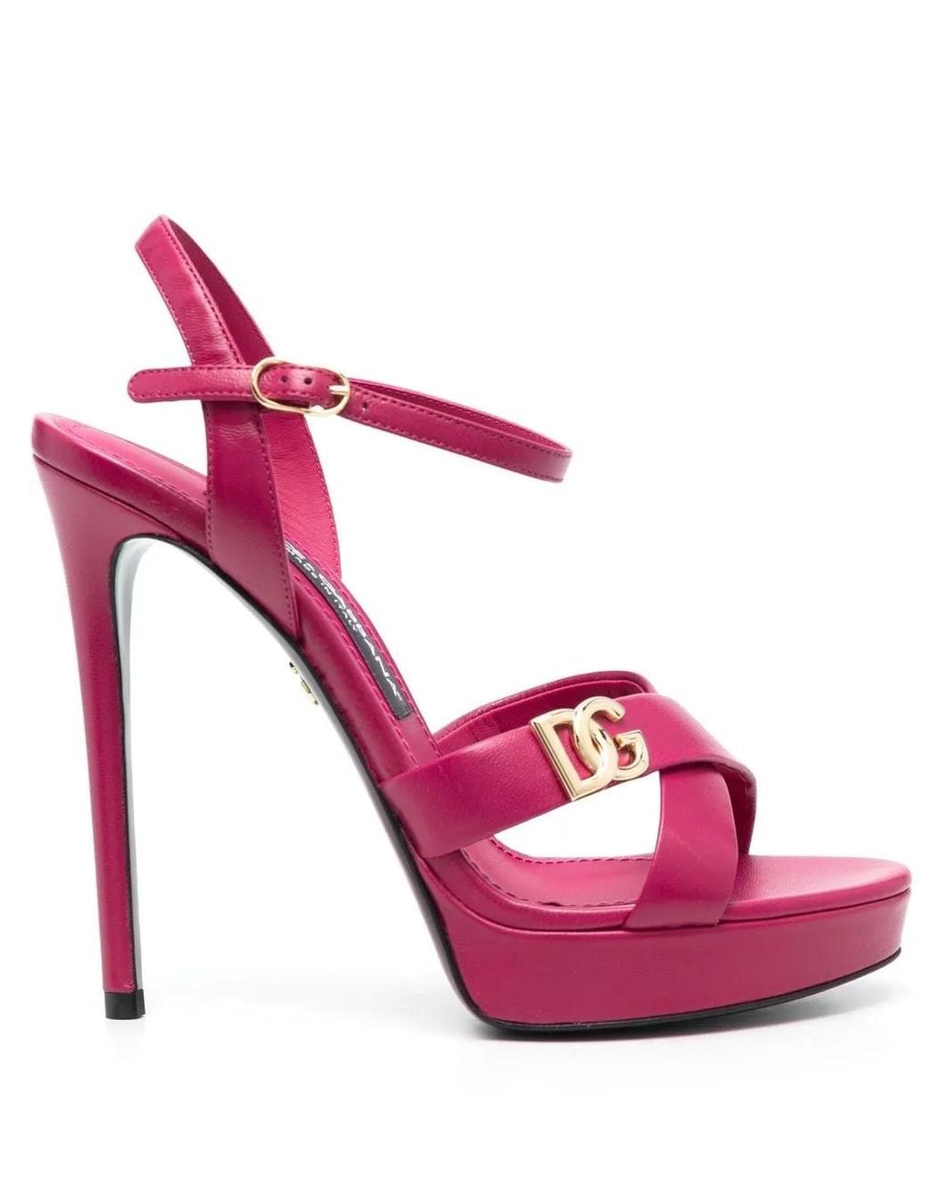 Dolce & Gabbana Pink Logo-Plaque Leather Sandals