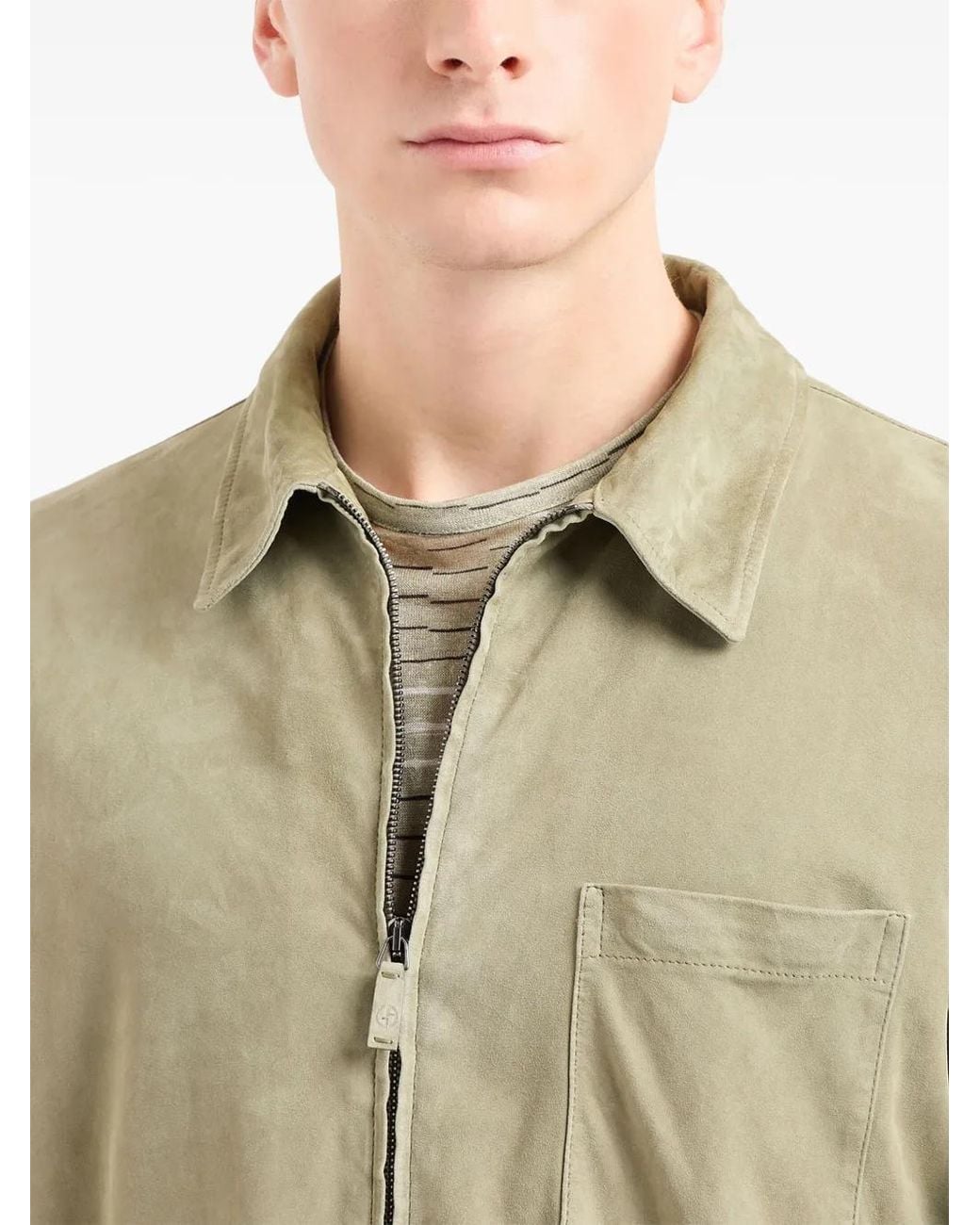 Giorgio Armani Natural Zip-Up Suede Jacket for men