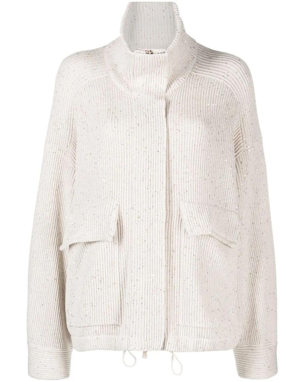Brunello Cucinelli Natural Ribbed-Knit Cardigan