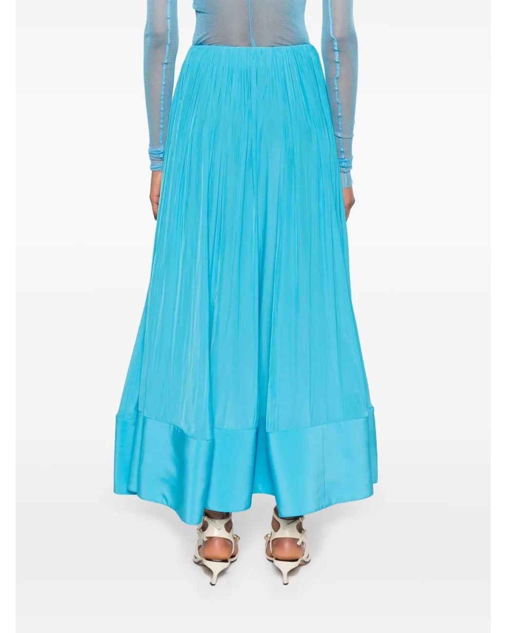 Lanvin Blue Asymmetric Charmeuse Maxi Skirt