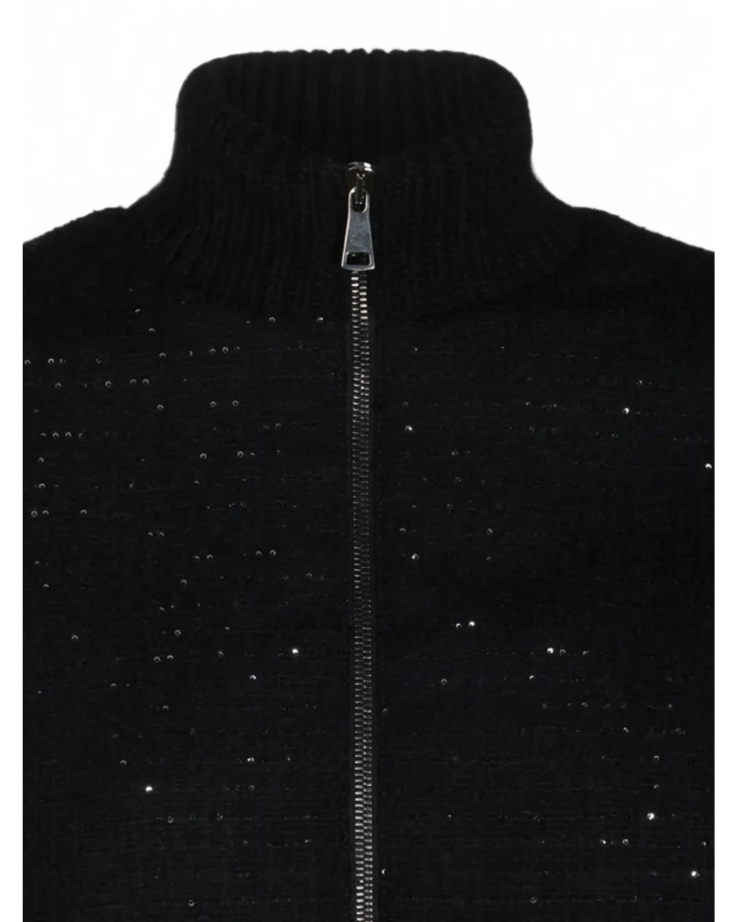 Fabiana Filippi Black Sequin-Embellished Ribbed-Knit Jacket