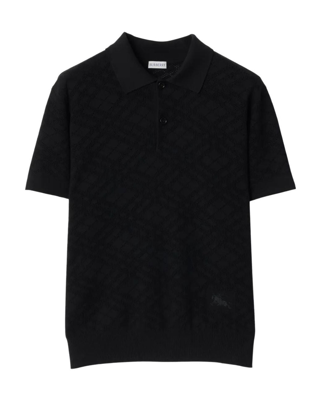 Burberry Black Check Wool Polo Shirt for men