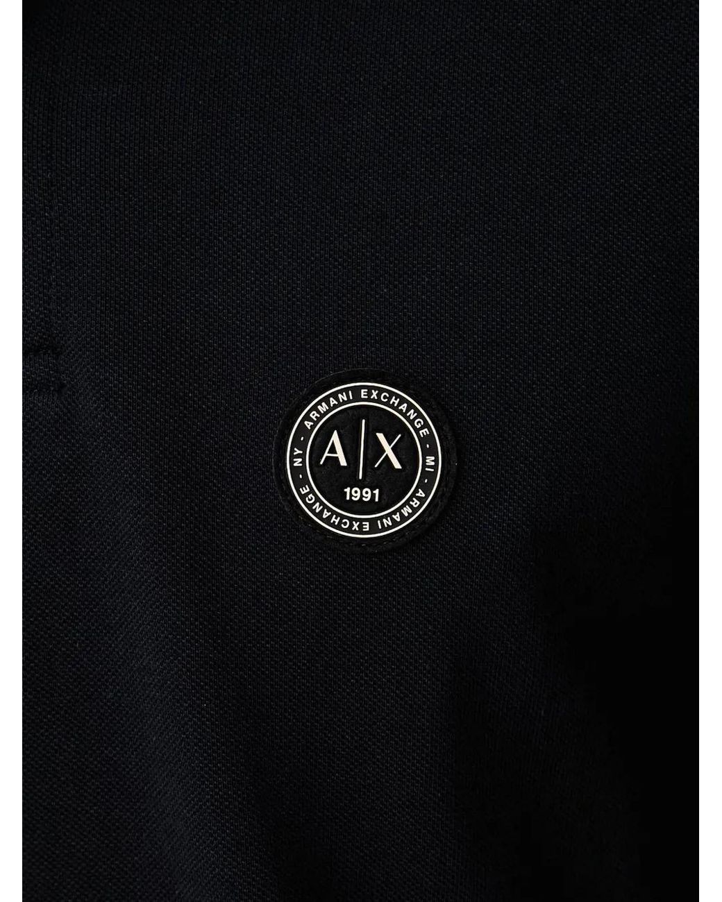 ARMANI EXCHANGE Black Logo-Patch Long-Sleeve Polo Shirt for men